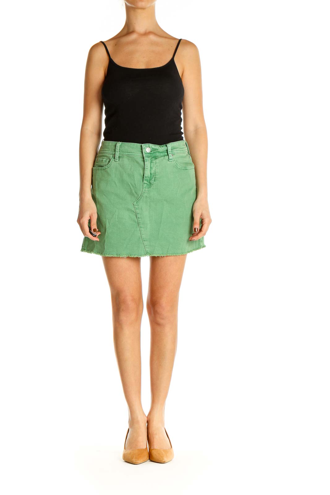 Green Solid Chic A-Line Skirt