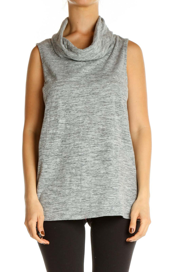 Gray Textured Casual Tank Top