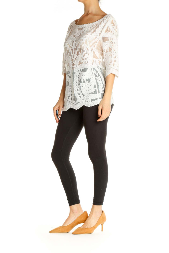 White Lace Casual Blouse