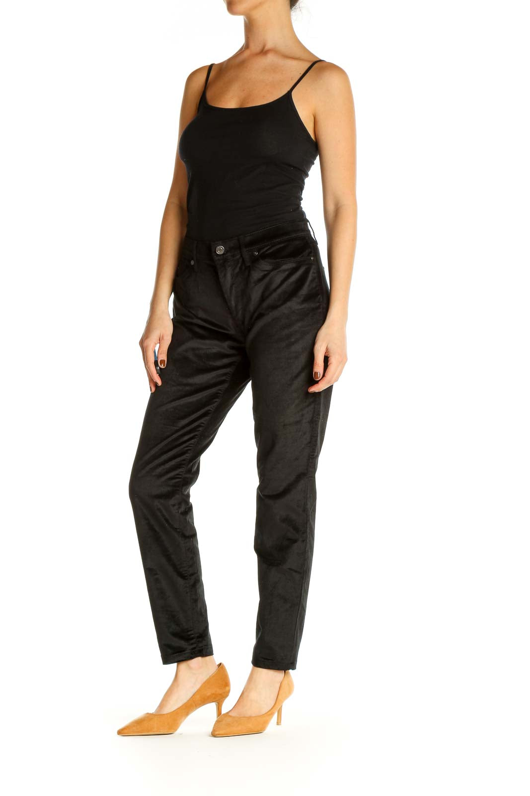 Black Textured Skinny Pants