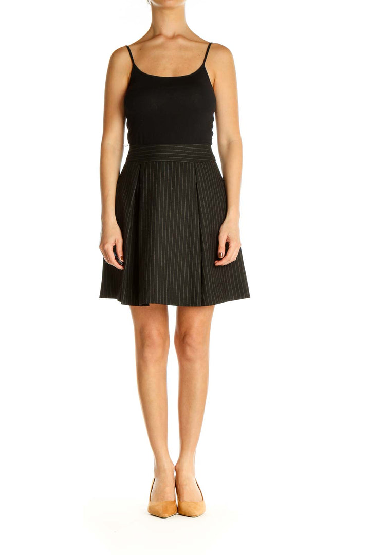 Black Striped Party Pleated Skirt