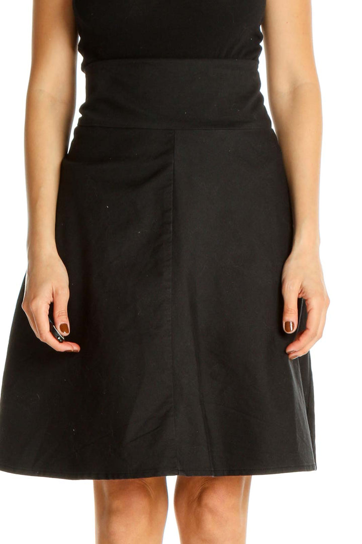 Black Solid Retro A-Line Skirt