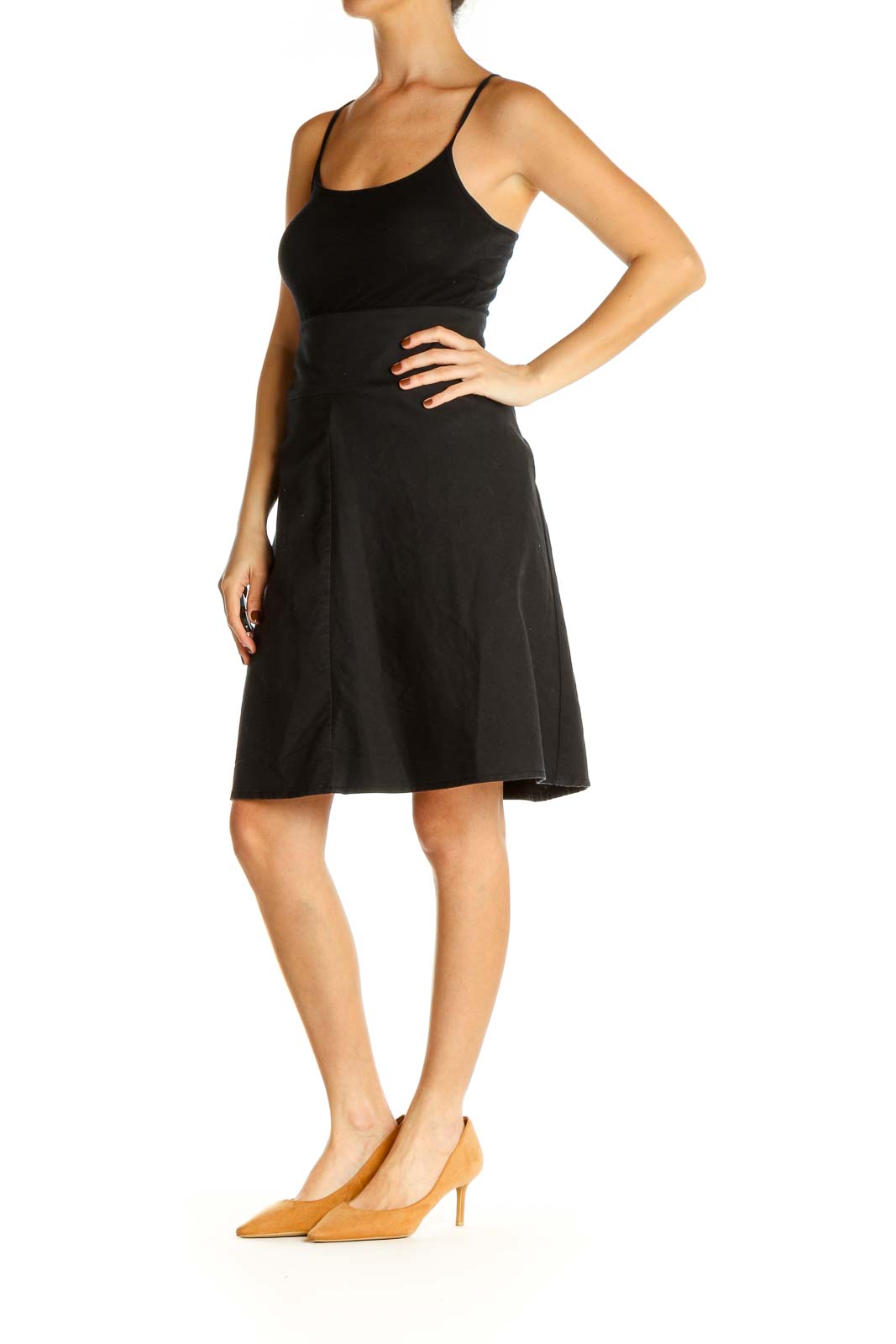 Black Solid Retro A-Line Skirt