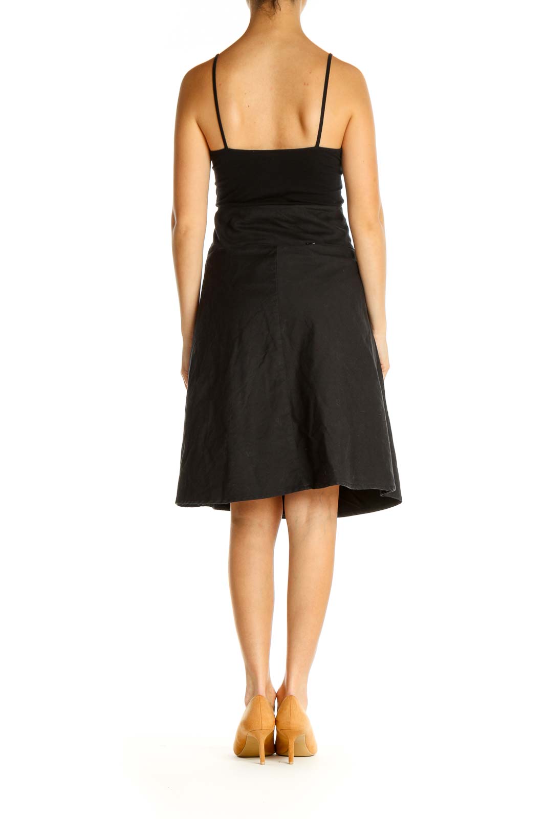 Black Solid Retro A-Line Skirt