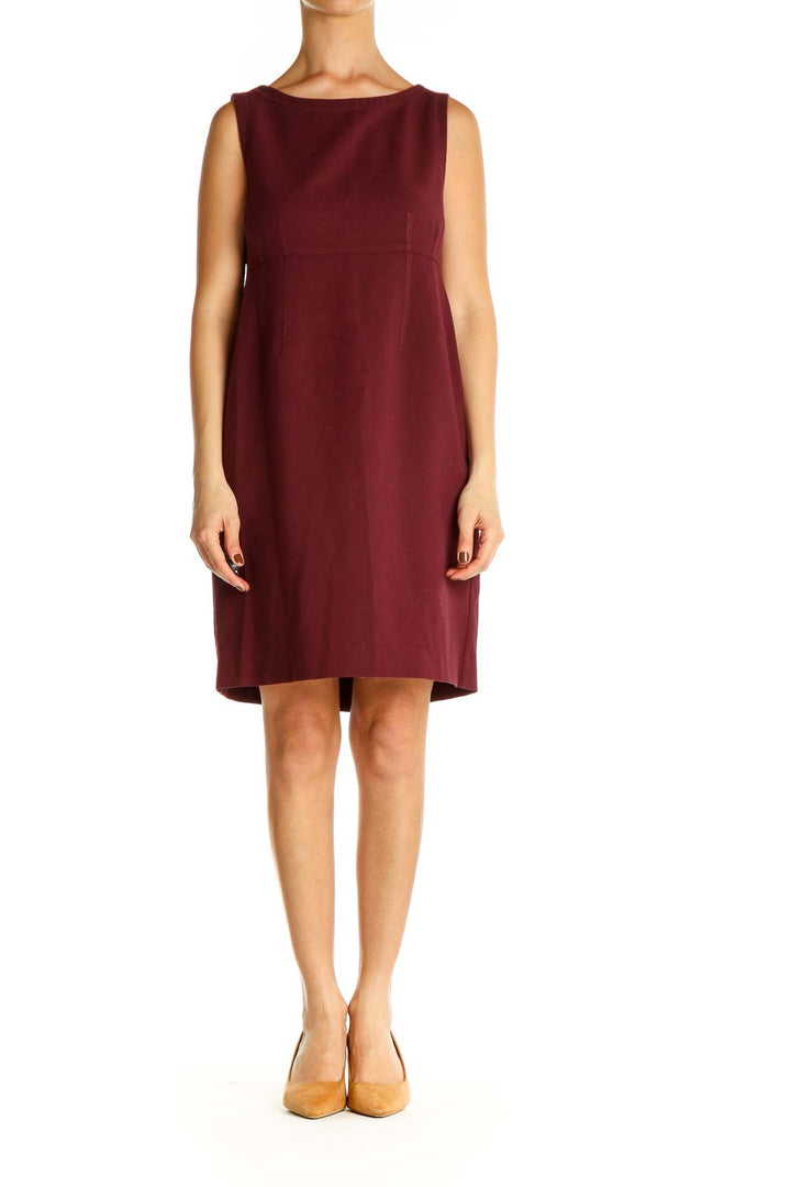 Red Solid Day Shift Dress