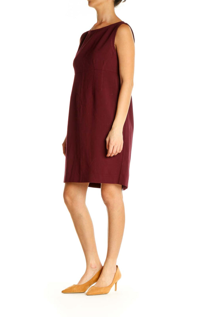 Red Solid Day Shift Dress