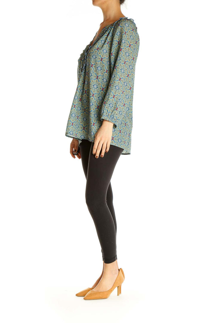 Green Geometric Print Retro Blouse