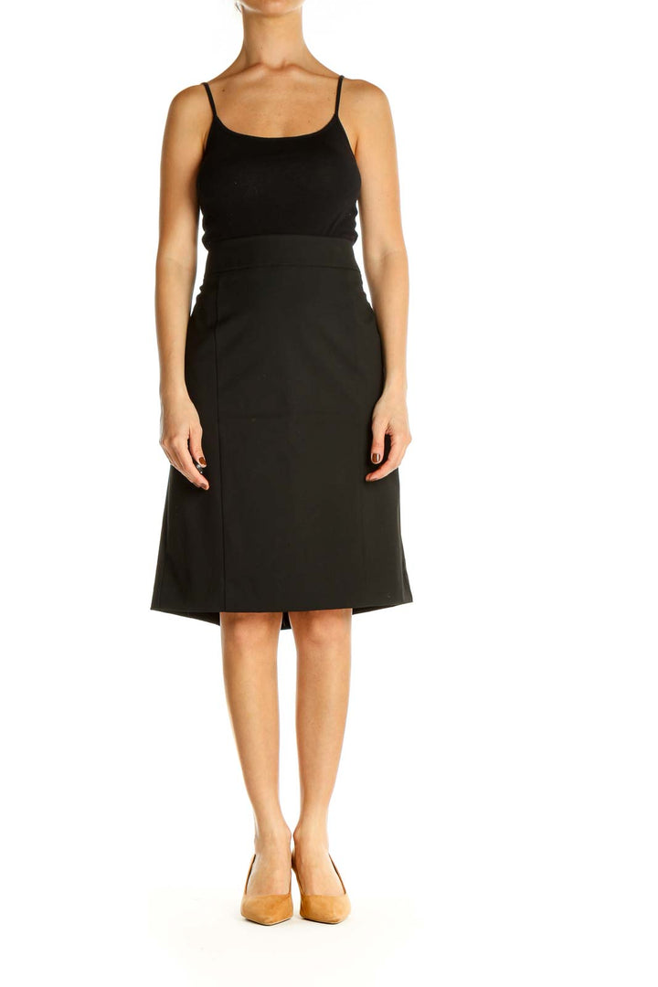 Black Solid Classic A-Line Skirt