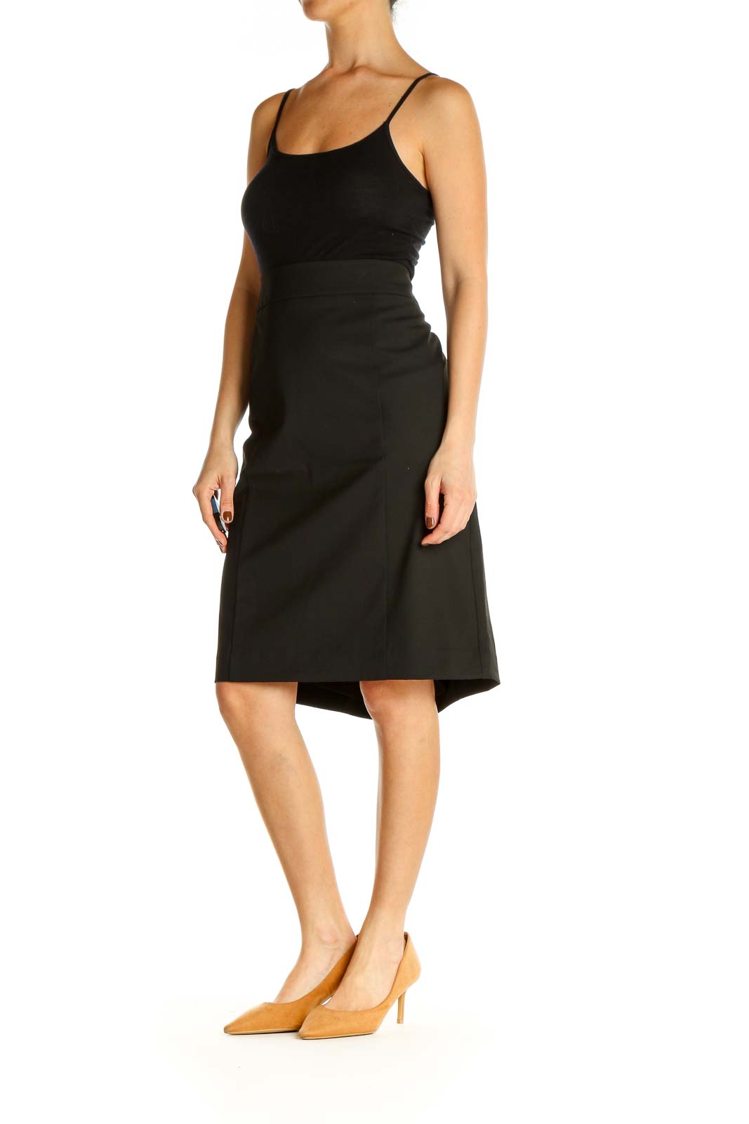 Black Solid Classic A-Line Skirt