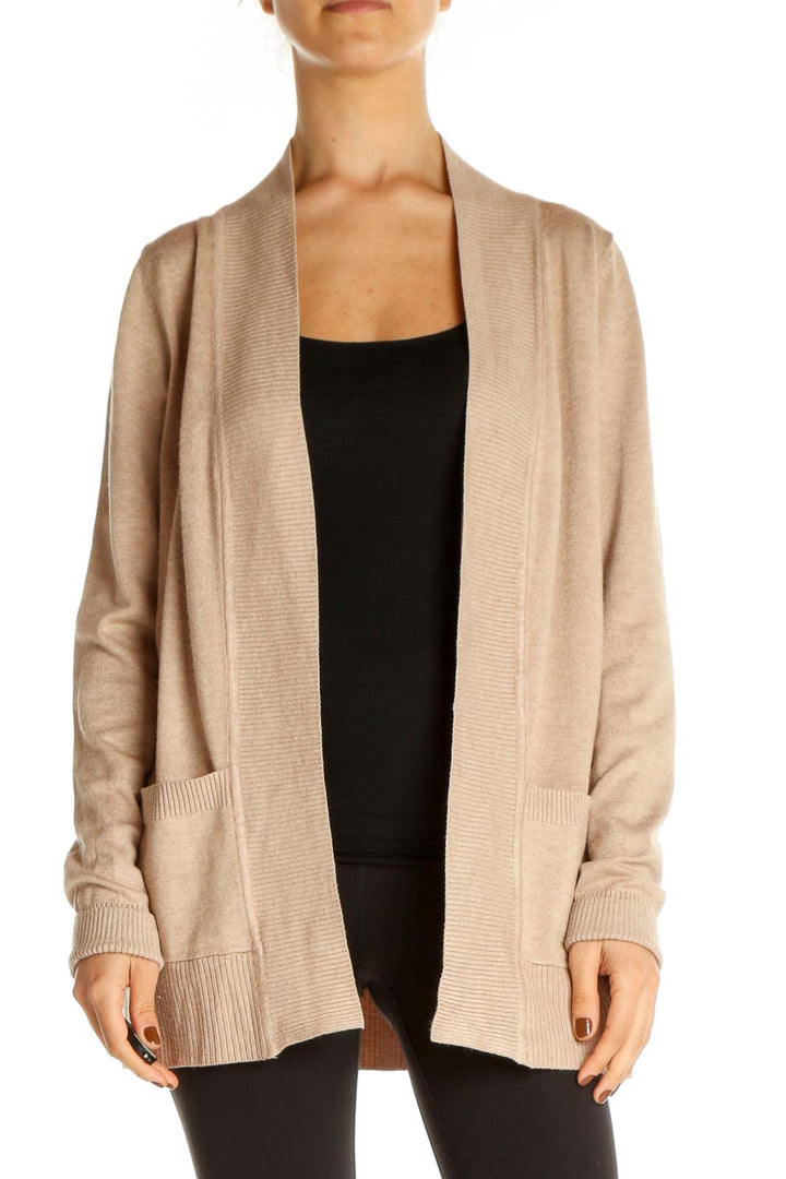 Beige Solid Cardigan