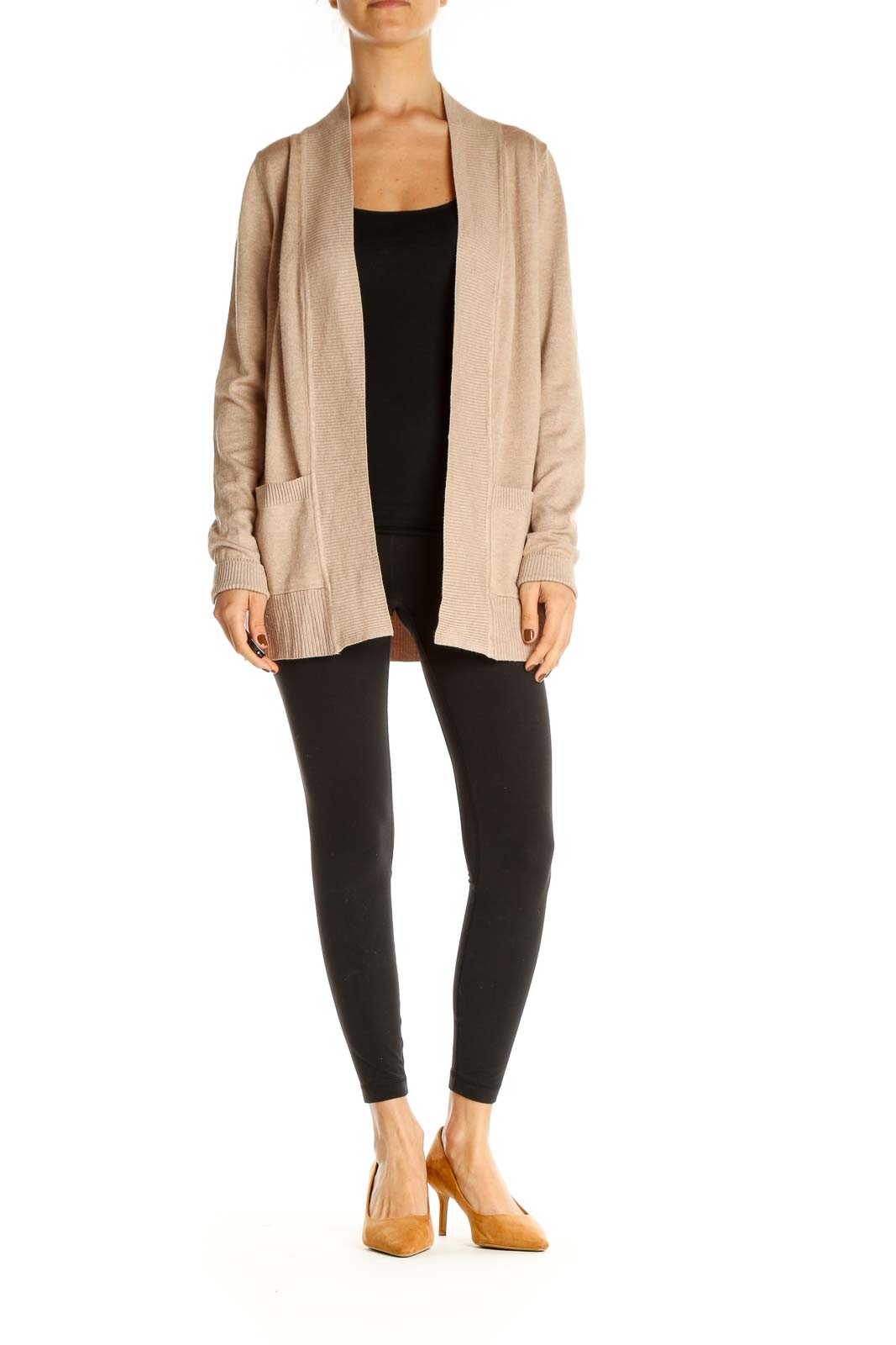 Beige Solid Cardigan