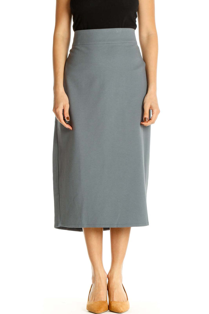 Blue Solid Brunch Pencil Skirt