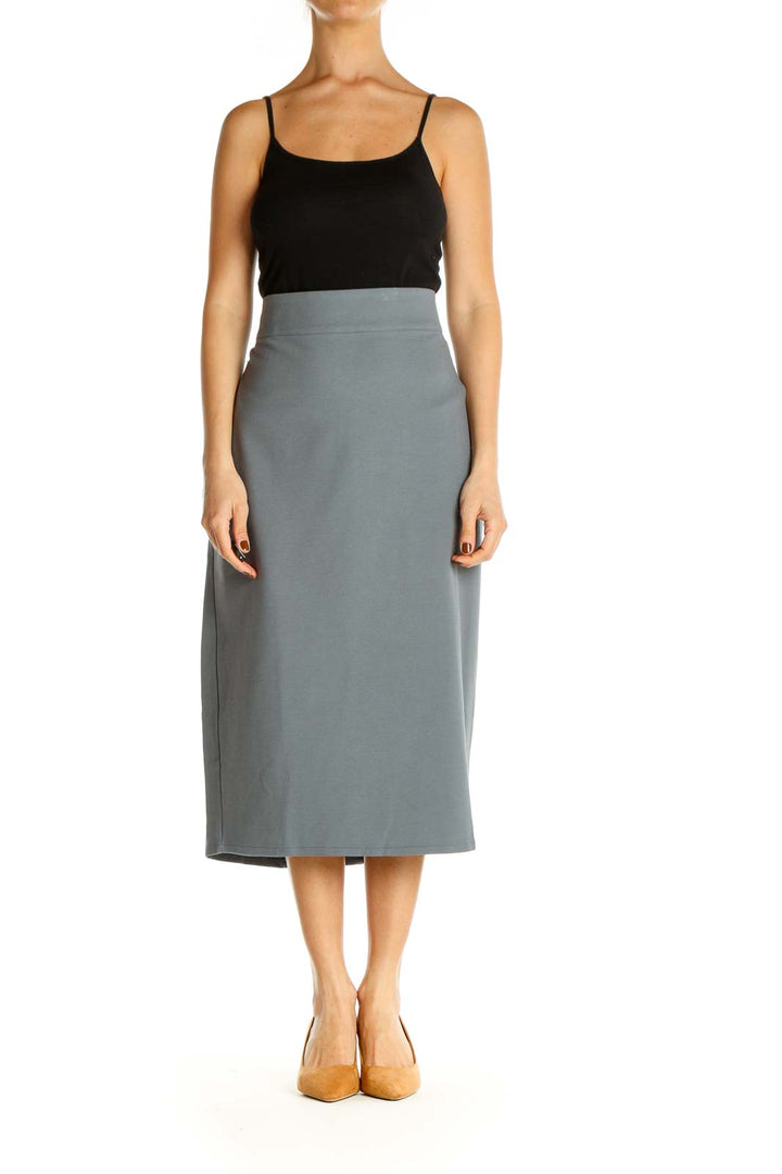 Blue Solid Brunch Pencil Skirt