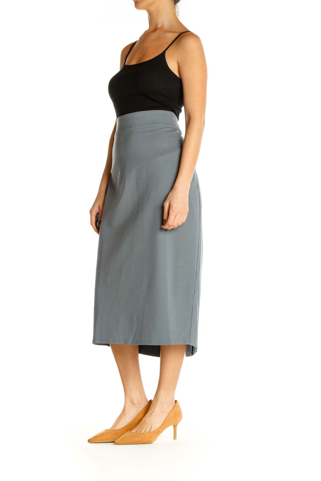 Blue Solid Brunch Pencil Skirt