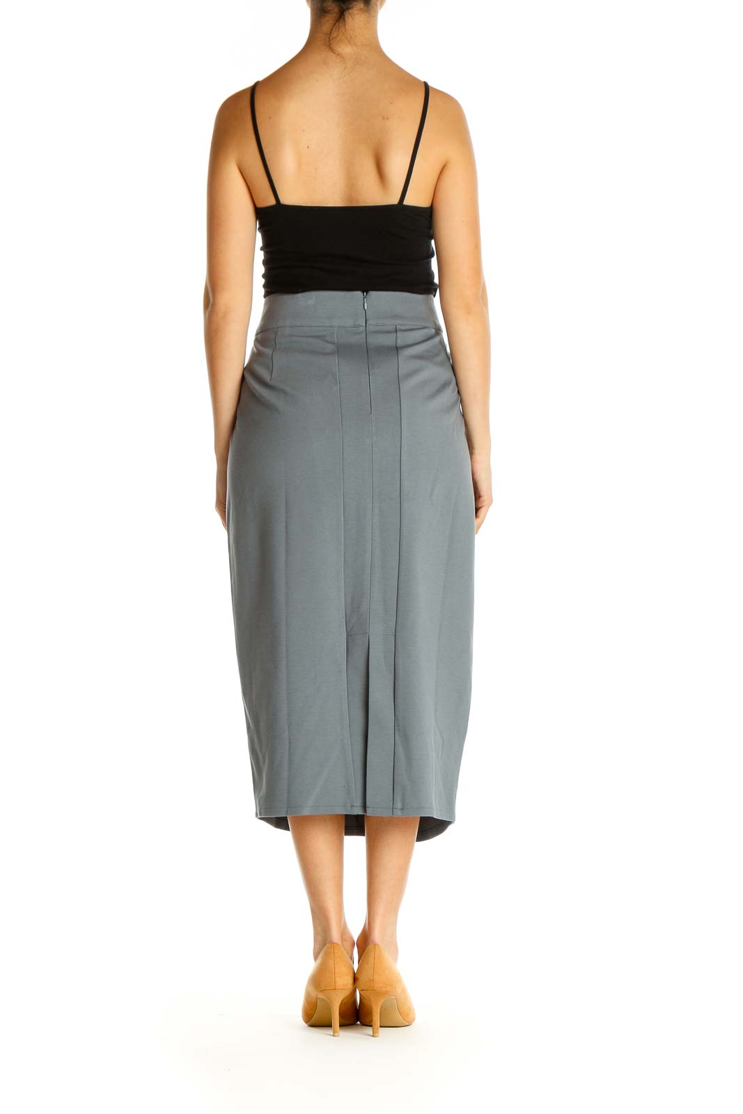 Blue Solid Brunch Pencil Skirt