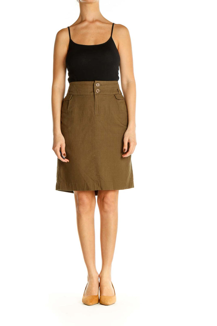 Brown Solid Classic A-Line Skirt