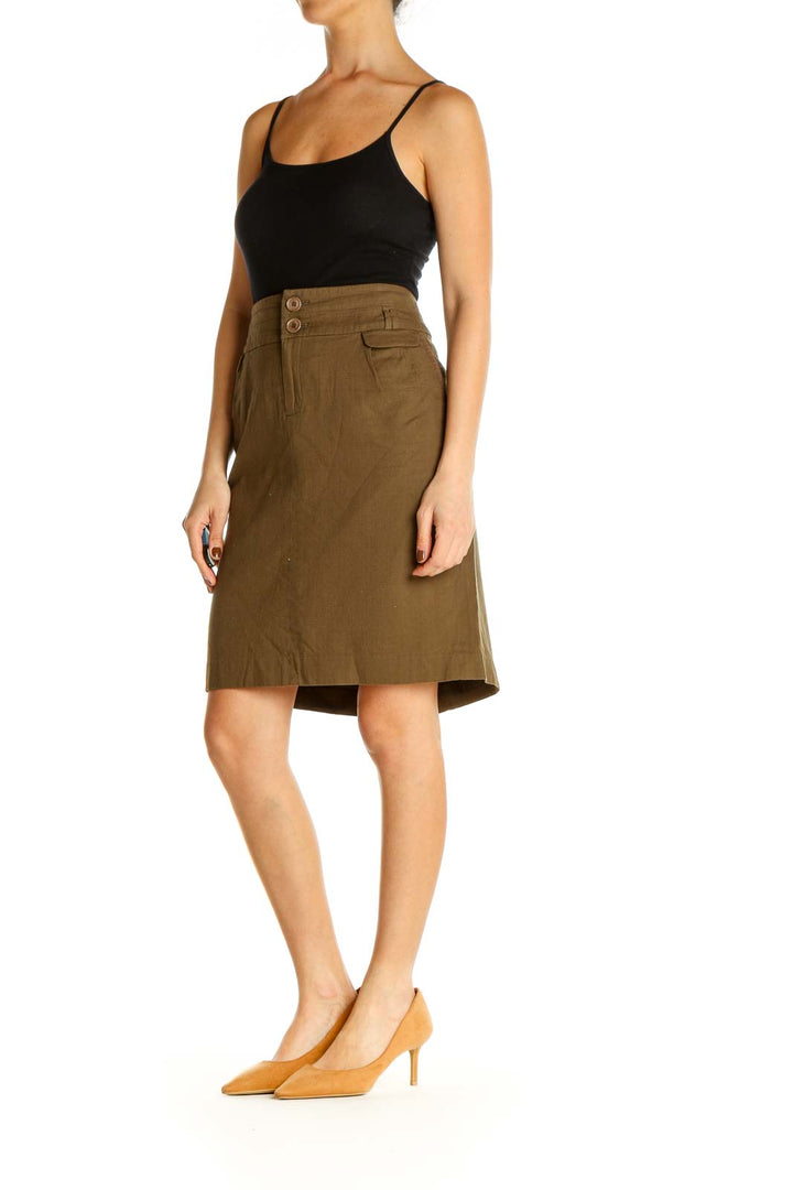 Brown Solid Classic A-Line Skirt