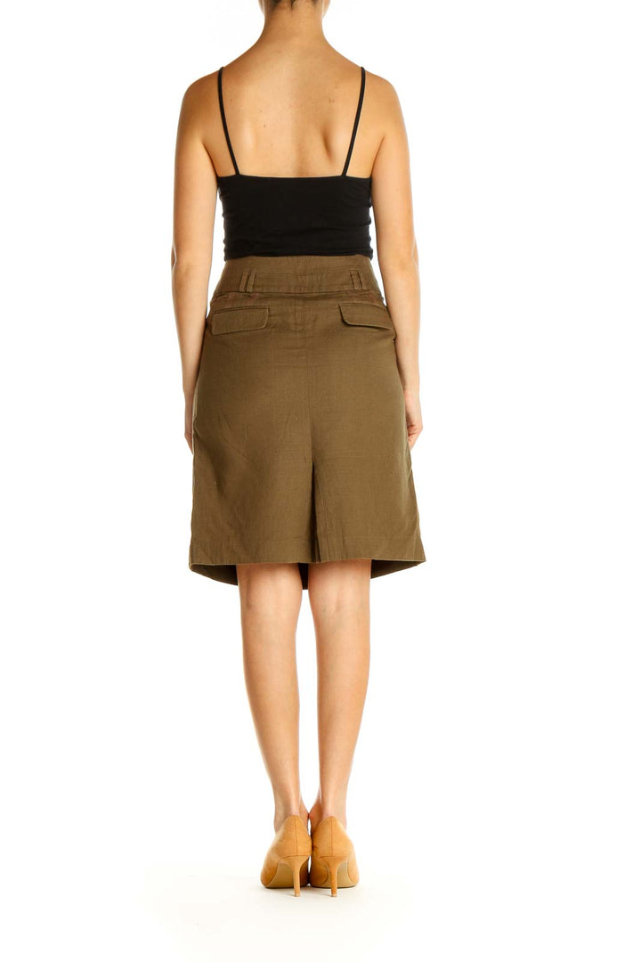 Brown Solid Classic A-Line Skirt