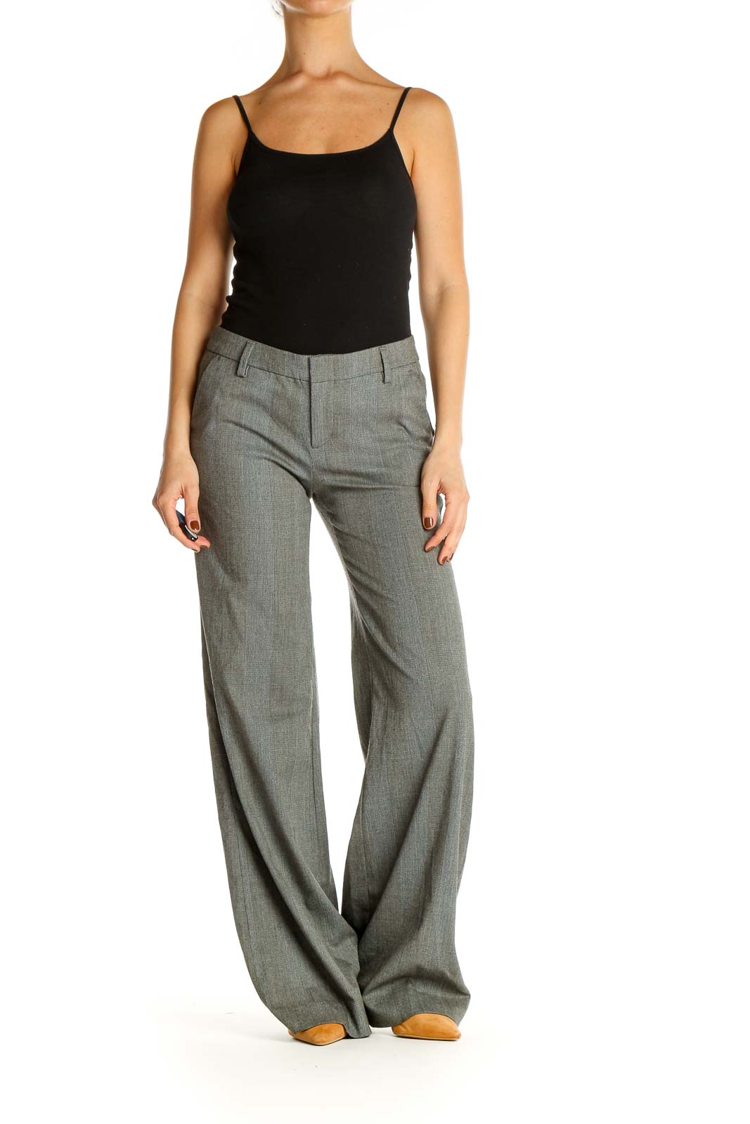 Gray Solid Casual Trousers