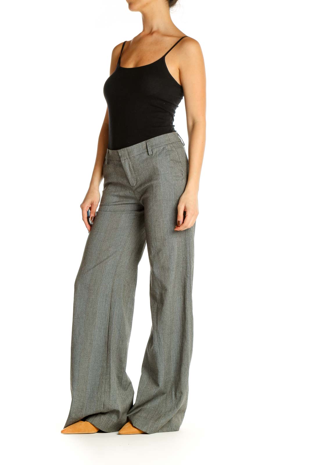 Gray Solid Casual Trousers