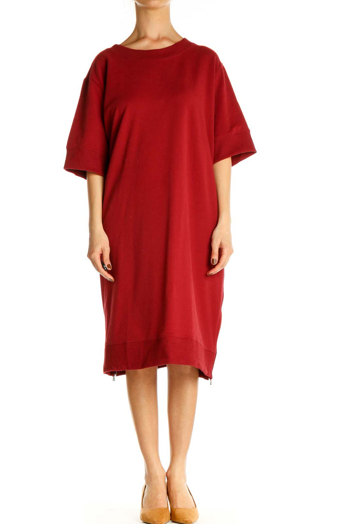 Red Solid Day Shift Dress