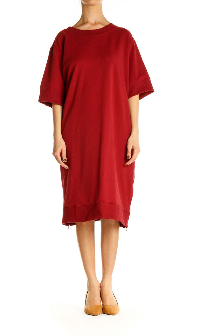 Red Solid Day Shift Dress