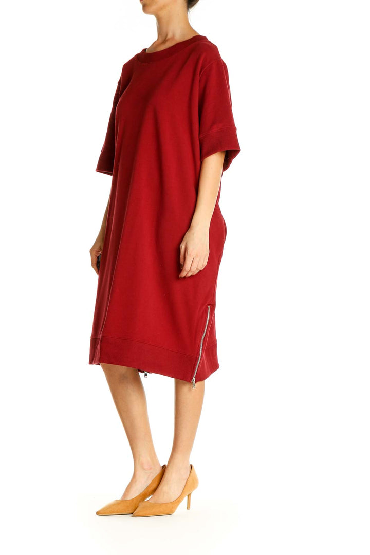 Red Solid Day Shift Dress