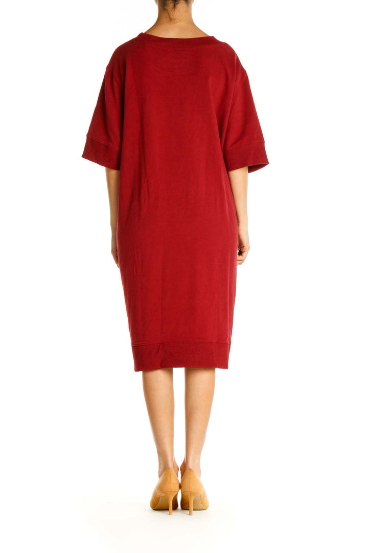 Red Solid Day Shift Dress