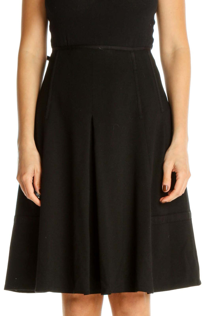 Black Solid Party Flared Skirt