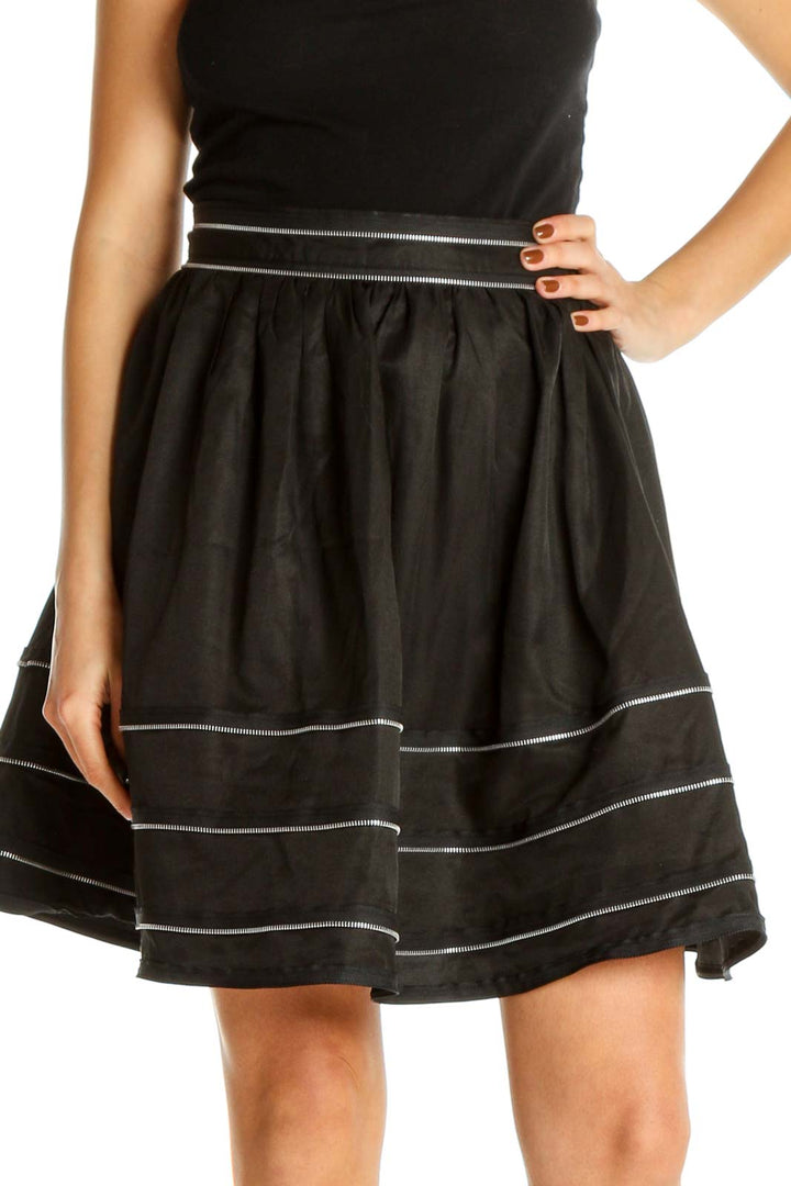 Black Solid Chic Flared Skirt