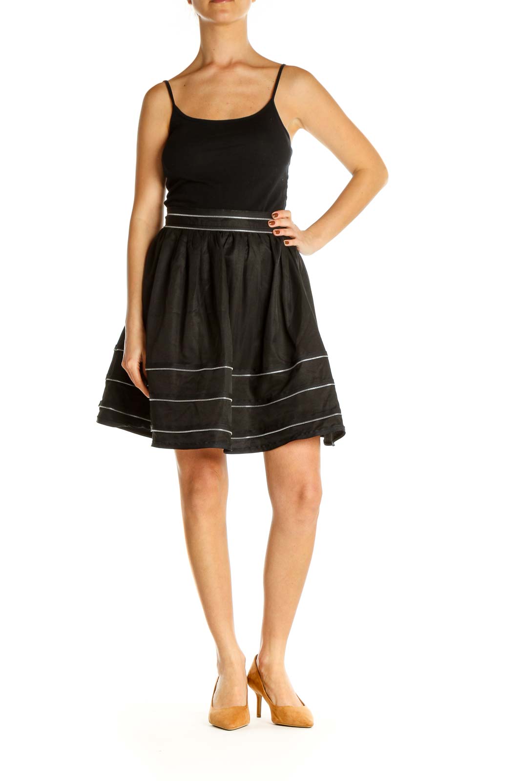 Black Solid Chic Flared Skirt