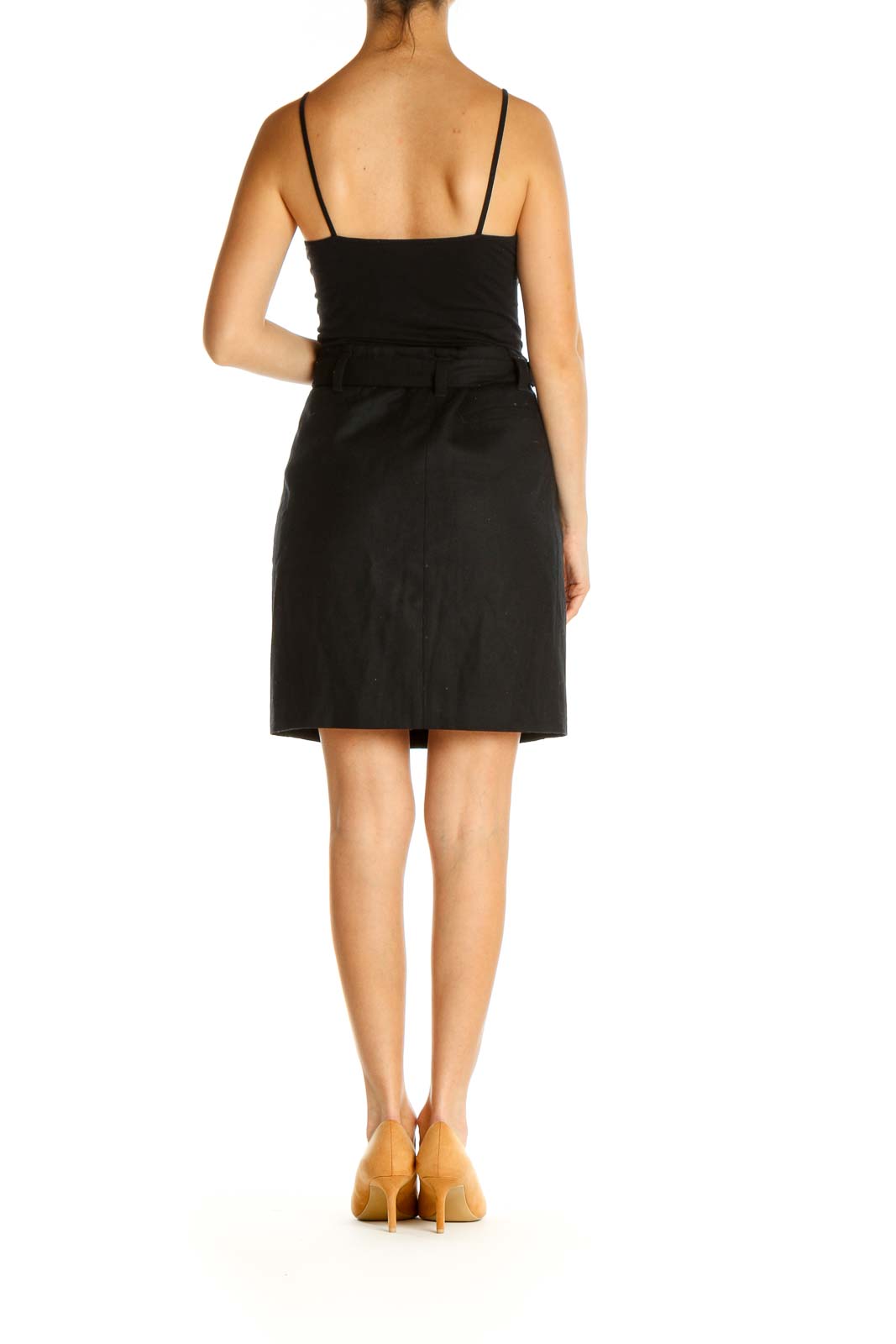 Black Belted Chic Pencil Skirt