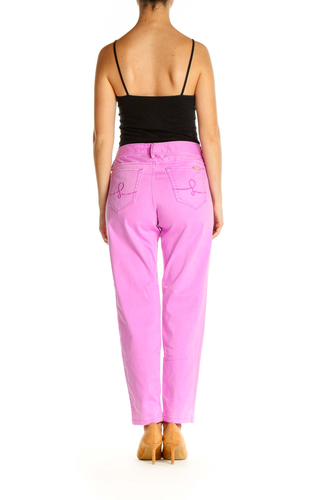 Pink Solid Casual Trousers