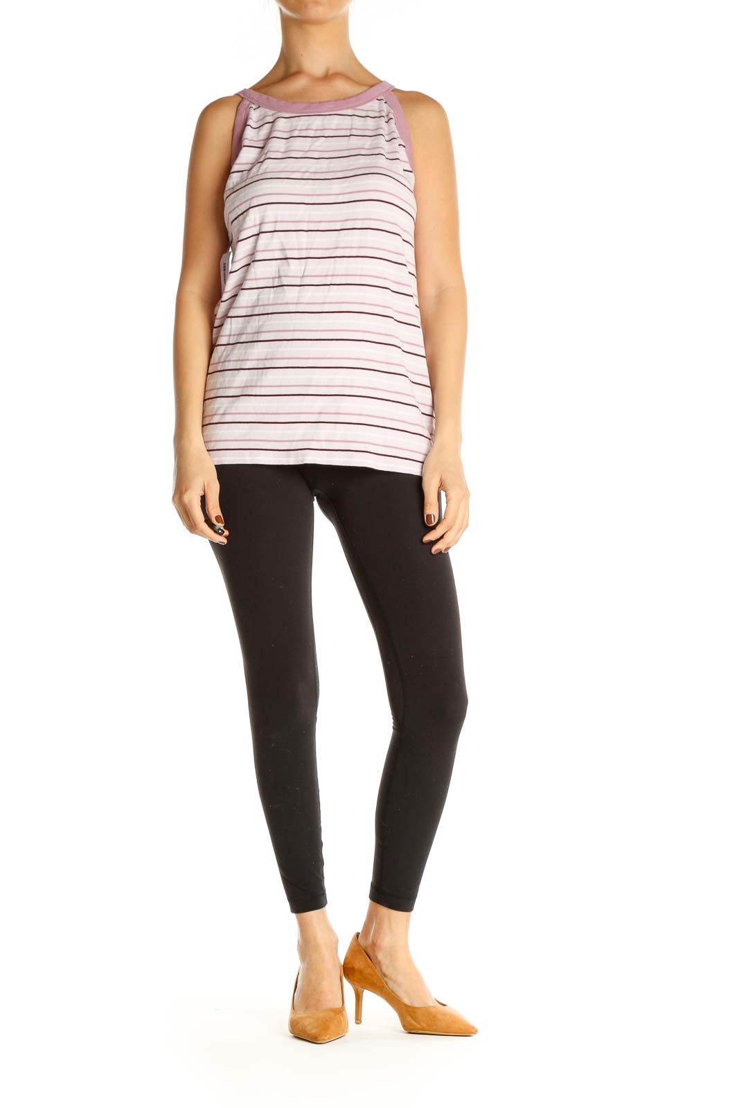 Pink Striped Casual Tank Top