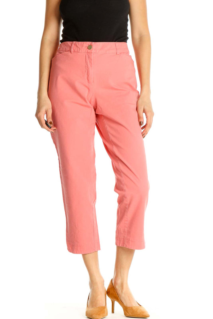 Pink Solid Casual Trousers