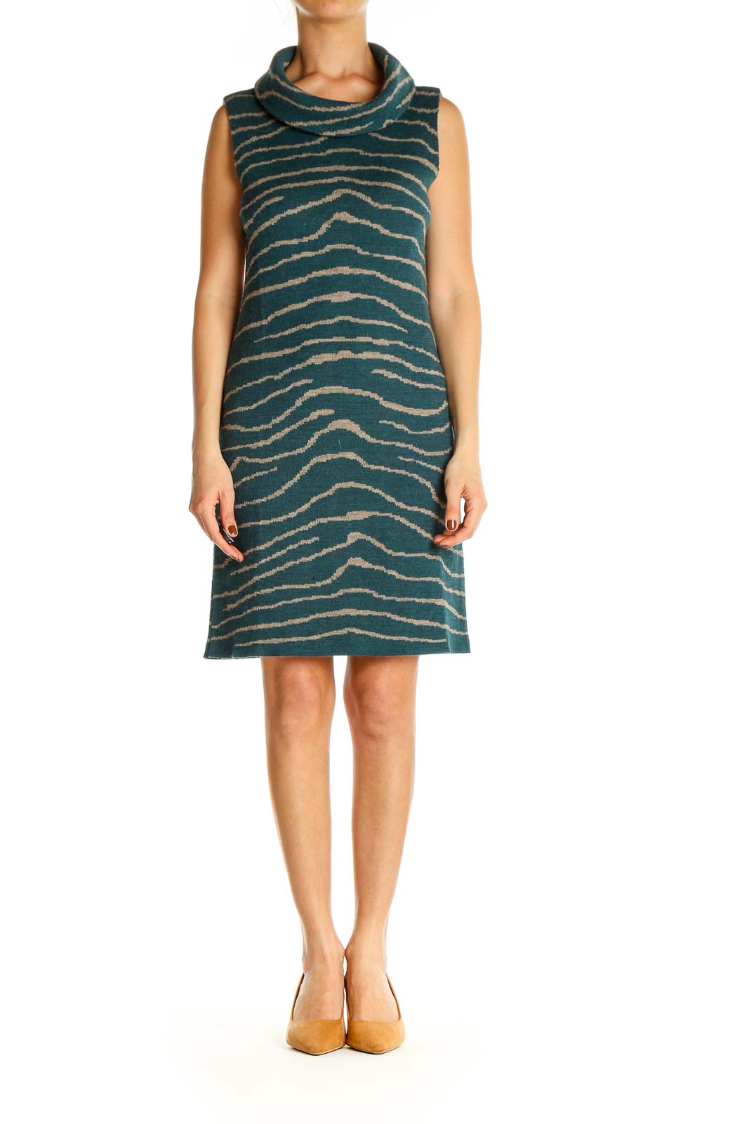 Green Animal Print Day A-Line Dress