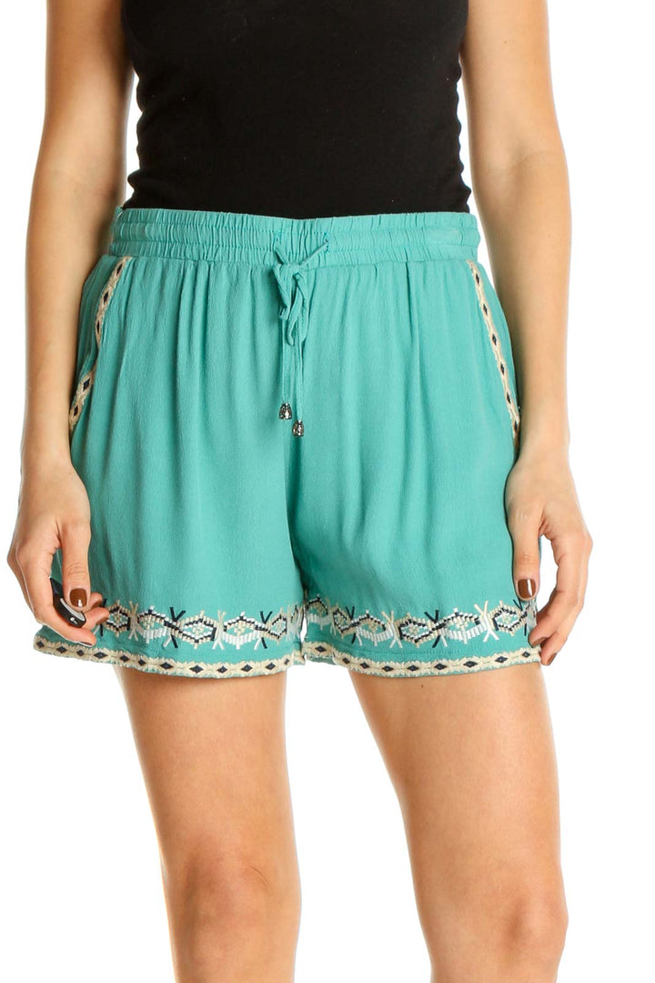 Blue Graphic Print Casual Shorts