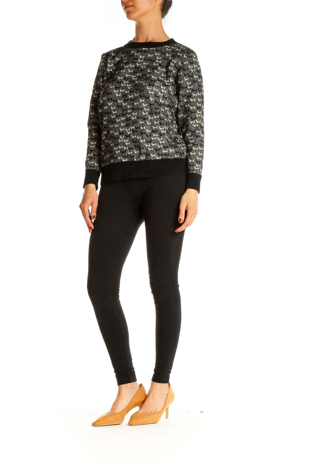 Black Graphic Print Party Sweater