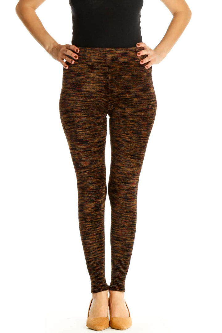 Front view of Free People brown marled knit leggings on model