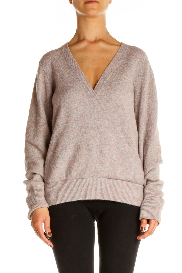 Beige Textured Casual Sweater