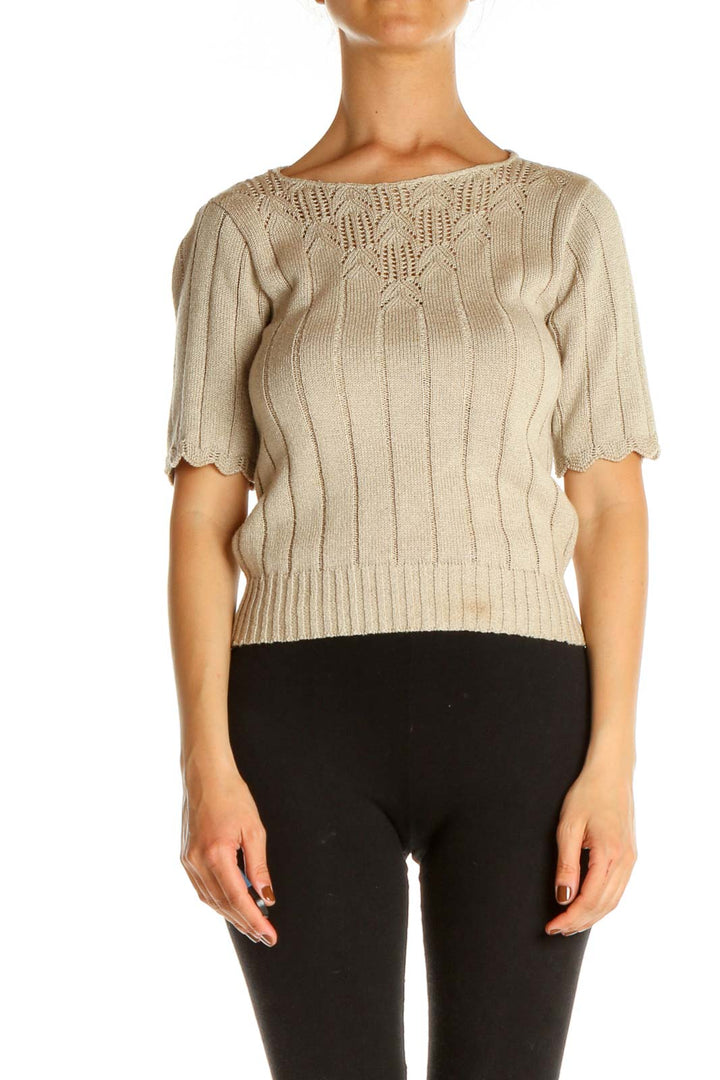 Beige Solid All Day Wear Sweater