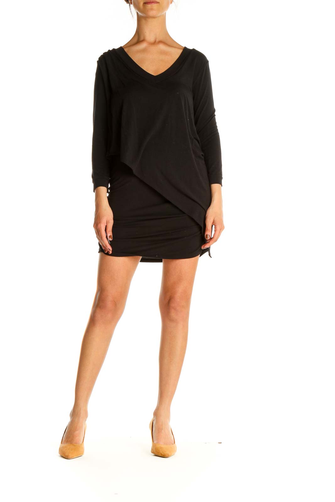 Black Solid Day Sheath Dress