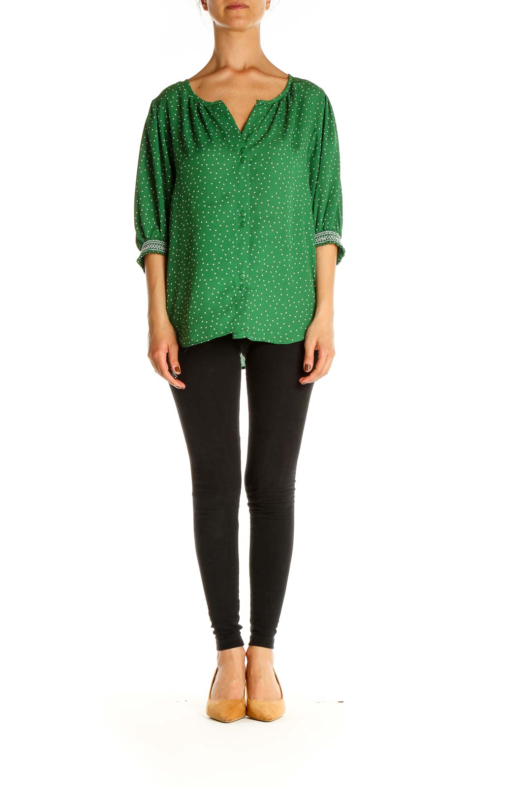 Green Polka Dot All Day Wear Blouse