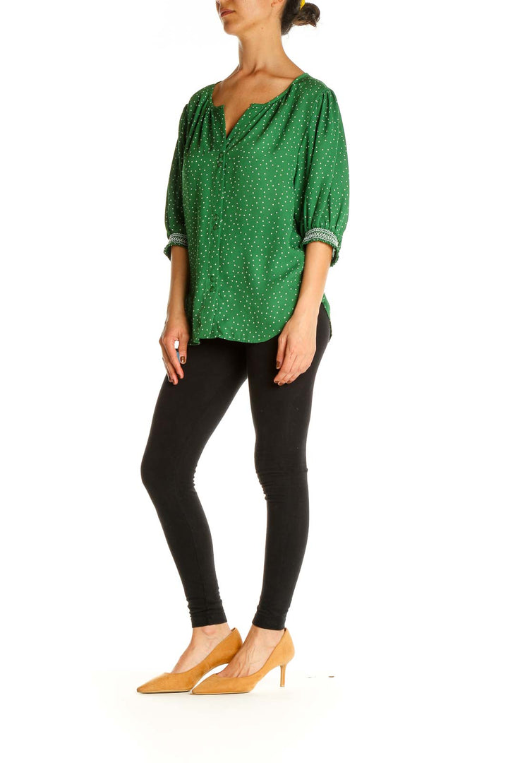 Green Polka Dot All Day Wear Blouse