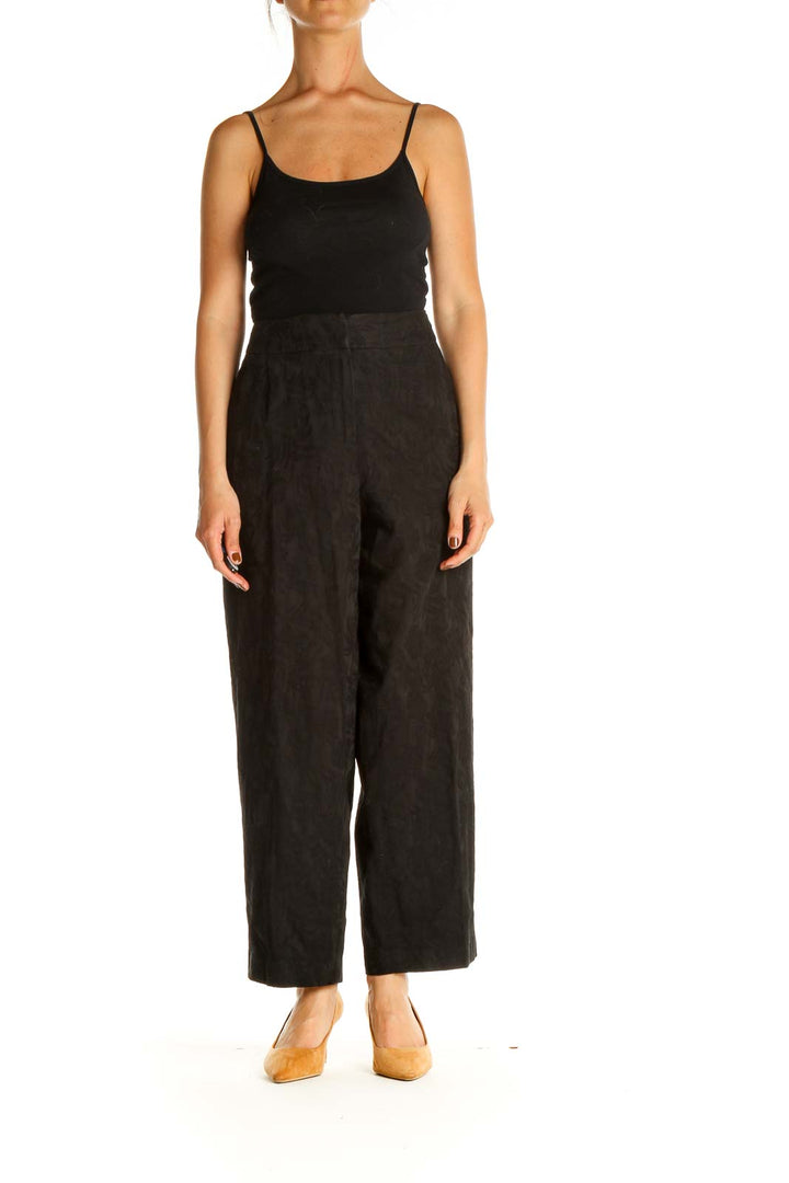 Black Textured Classic Trousers