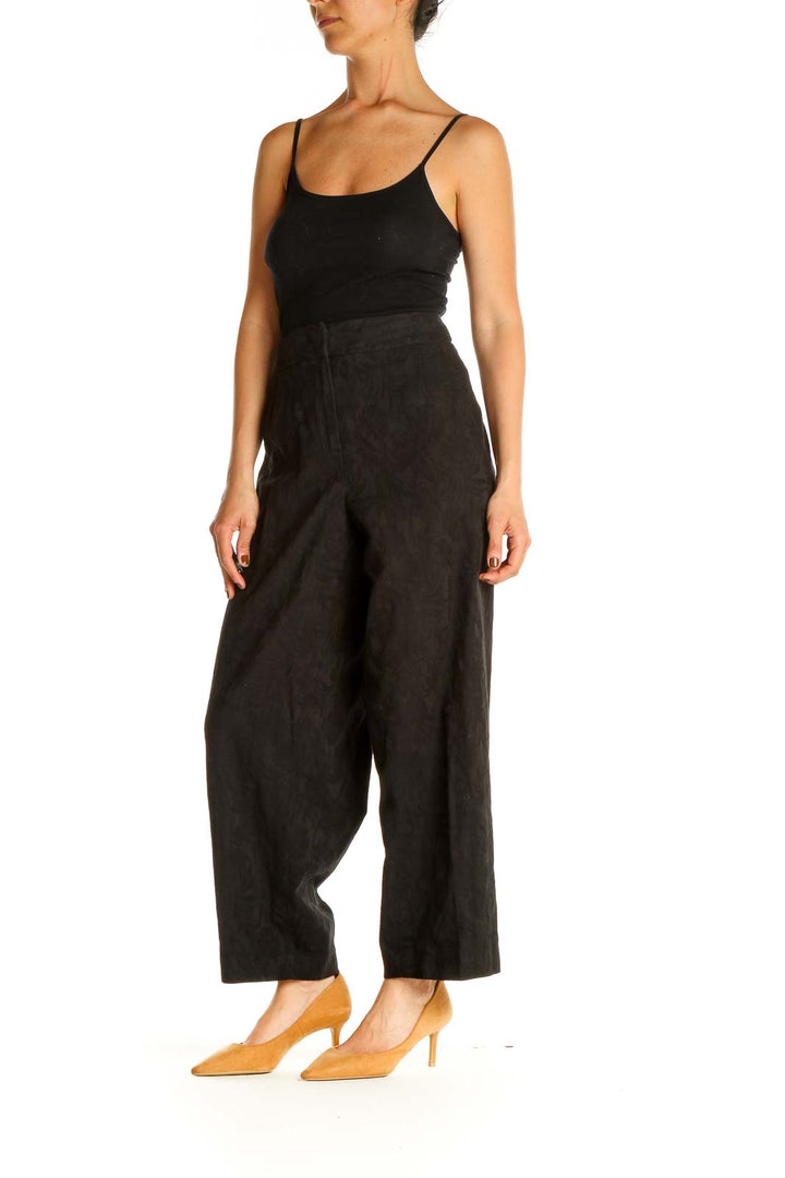 Black Textured Classic Trousers