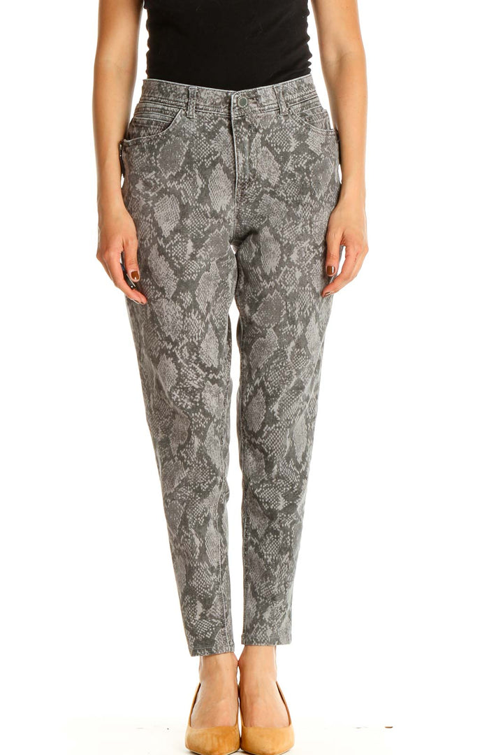 Gray Animal Print Casual Pants