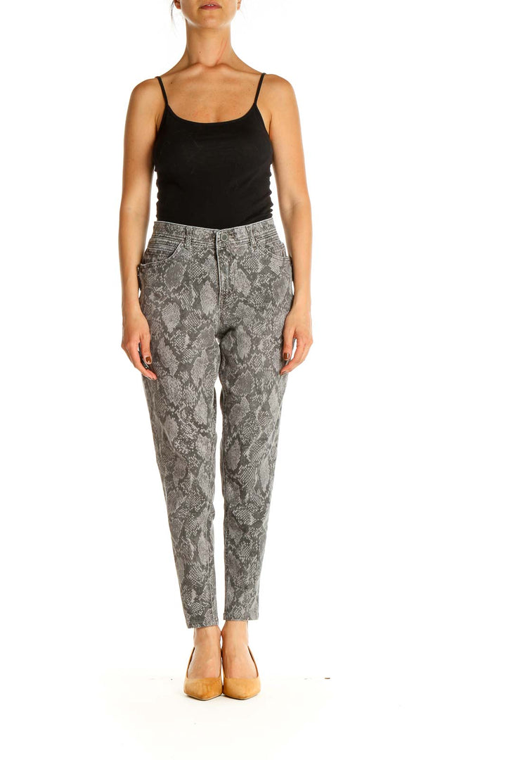 Gray Animal Print Casual Pants