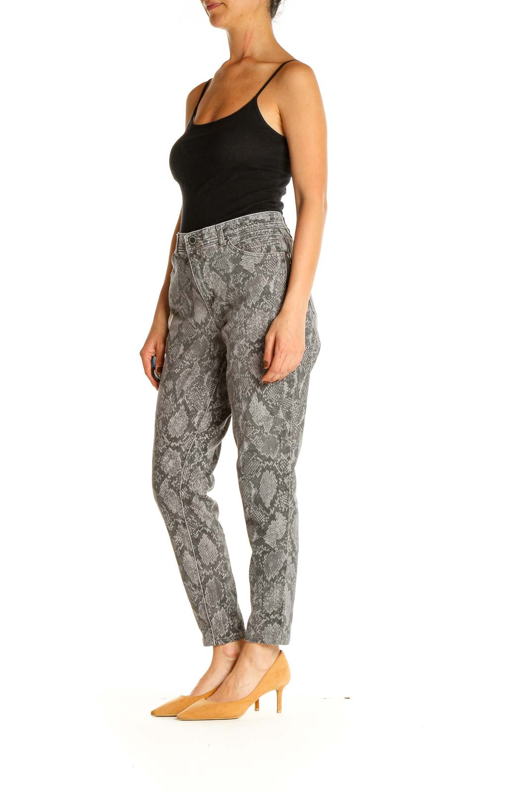 Gray Animal Print Casual Pants