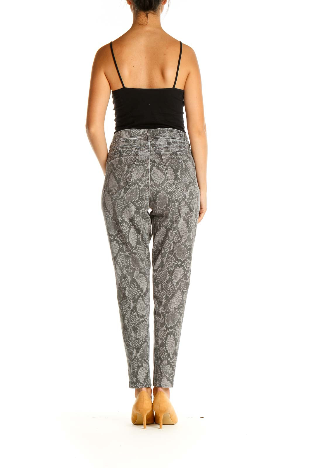 Gray Animal Print Casual Pants